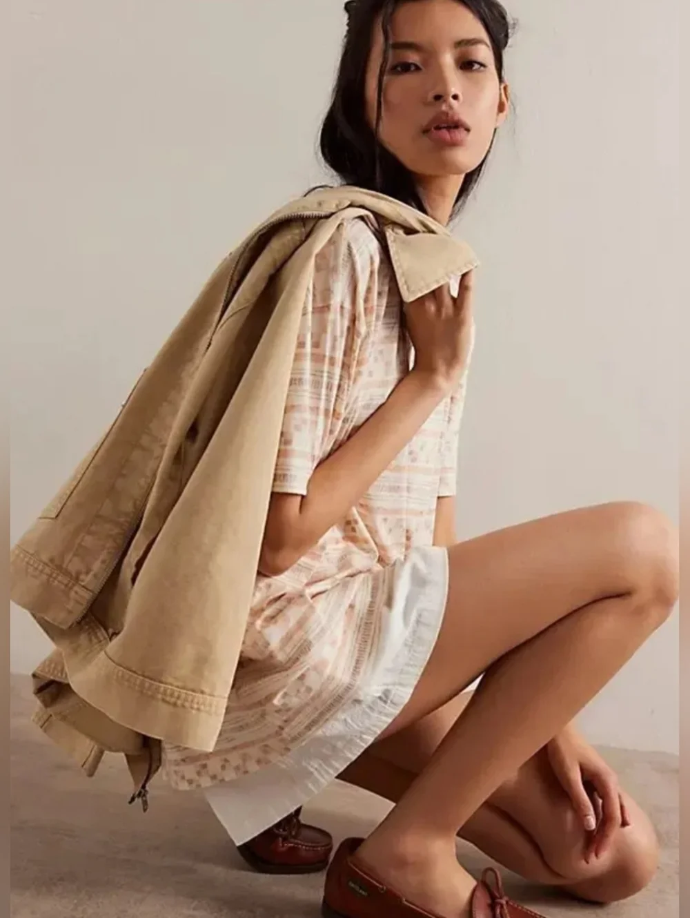 Nwt Free People Nina Oversized Tee S Beige Boho Festival Slouchy Tee - Picture 14 of 14